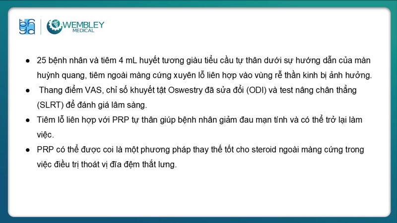 Bài báo cáo: Hiệu quả của huyết tương giàu tiểu cầu trong điều trị đau mạn tính