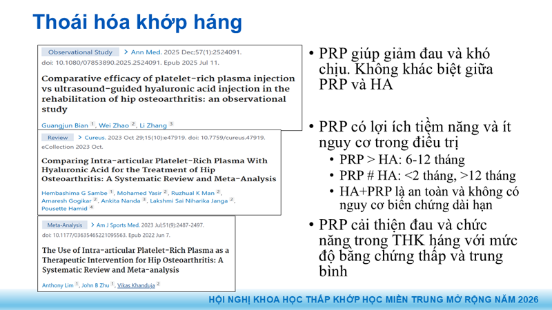 Bài báo cáo: Vai trò của Huyết tương giàu tiểu cầu trong điều trị thoái hóa khớp